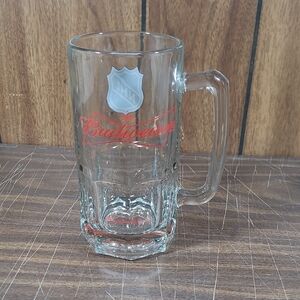 Large Budweiser / NHL Clear Glass Mug with Red Logo